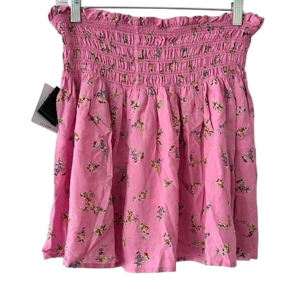 Celebrity Pink Floral Smocked Halter Top Pink Ruffle Stretch NWT XL - Picture 3 of 8